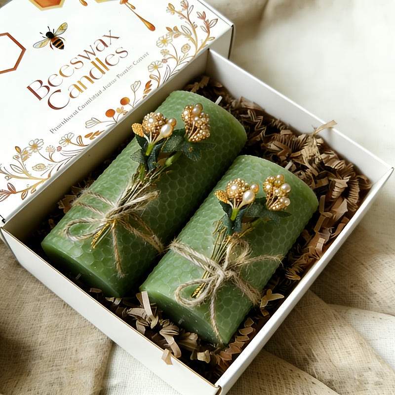 Image of A Pair Of Beeswax Candles That Burn For A Long Time Without , Suitable For Home Decoration, , And Emergency Use