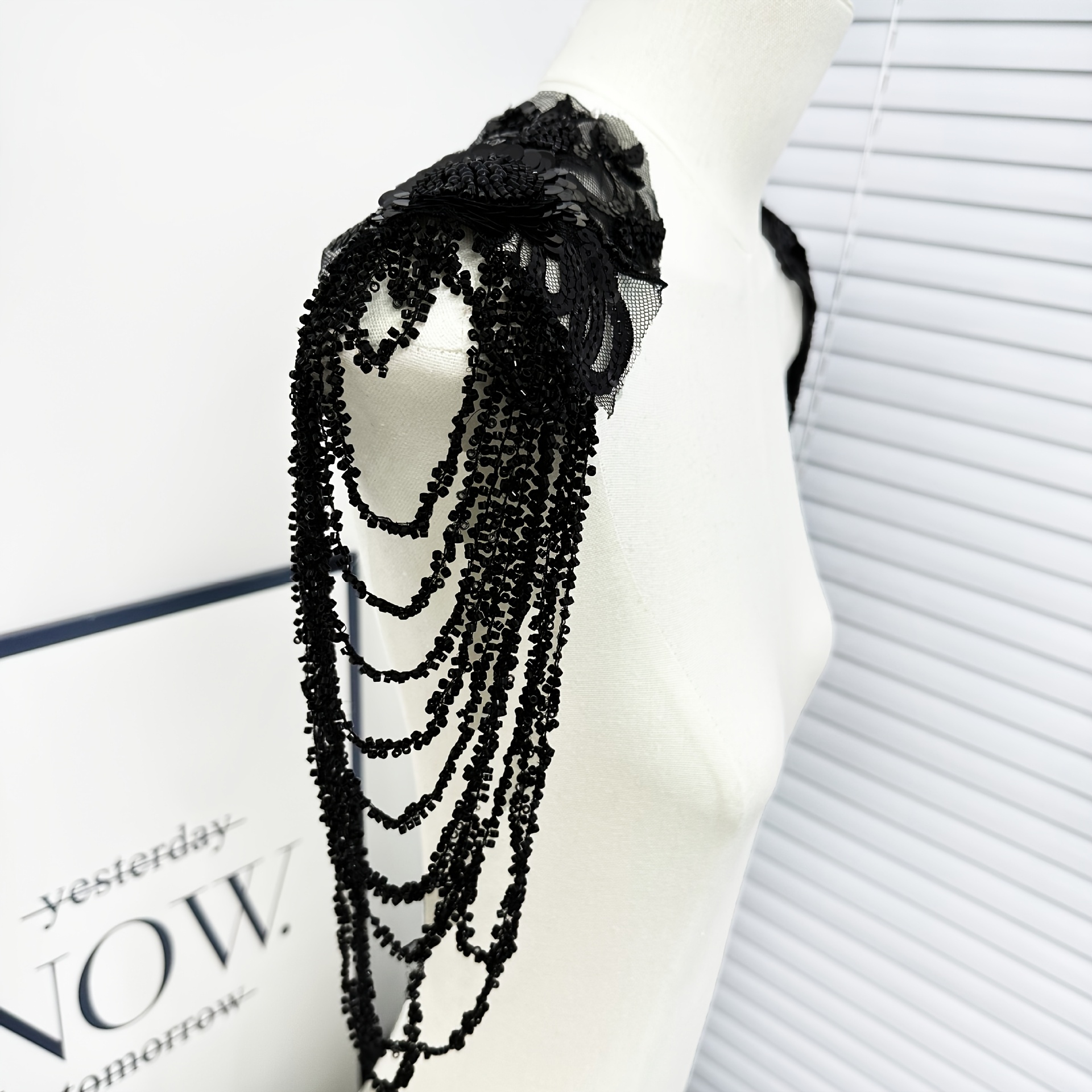 TEMU 1pc Bead Embroidery Patch/ Clothing Decoration Supplies/long Tassel Shoulder Decoration Patch/wedding Dress Evening Gown Decorative Tassel