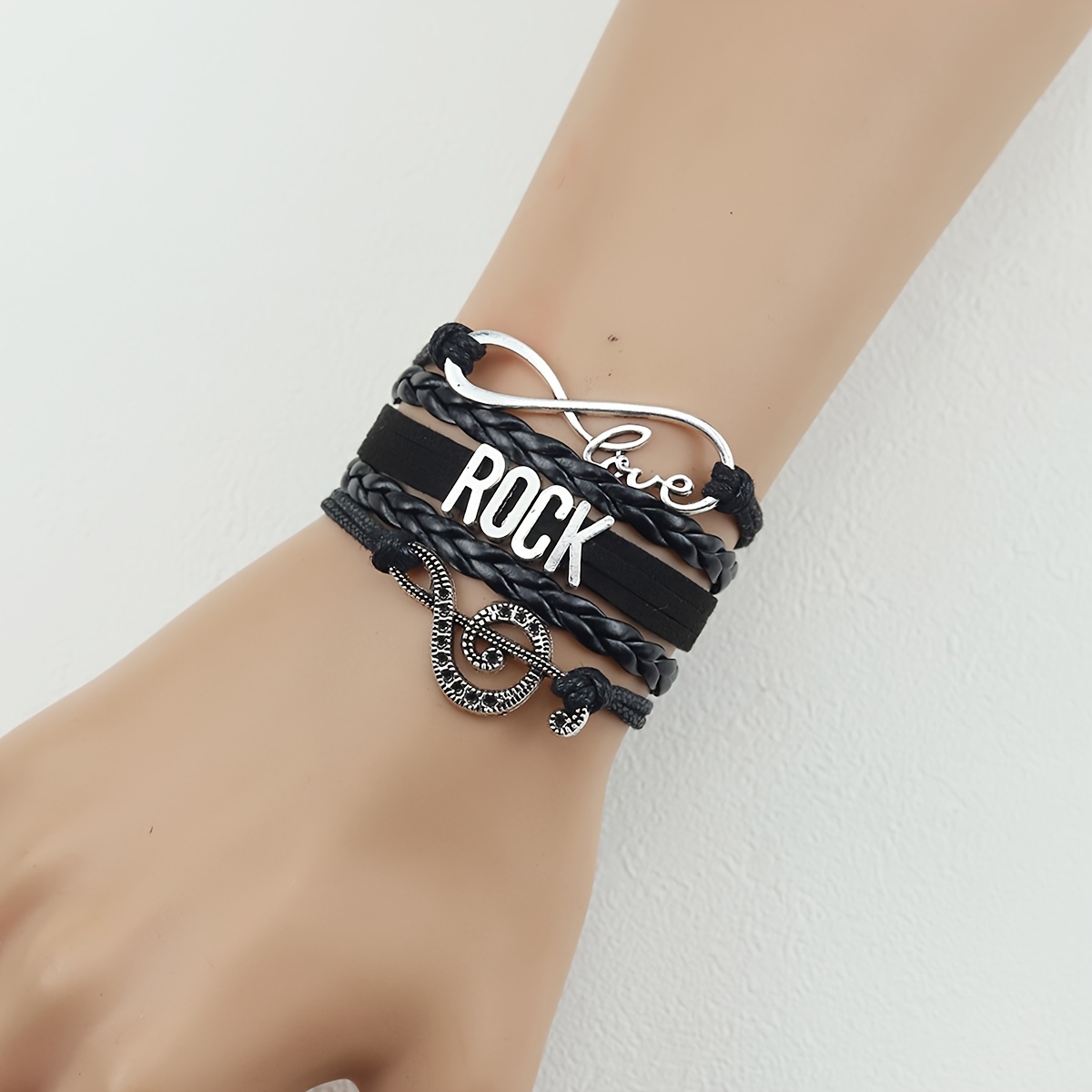 

Forever Love For Rock Music Multi Layer Pu Leather Bracelet, Creative Handmade Rock Gesture Bracelets, Rock Singer Jewelry Accessories For Music Festivals