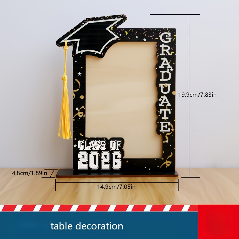 TEMU 2d Flat 1pc Graduation Wooden Photo Frame With Inspirational Quote - Modern Vertical Desktop Display For Graduation Photos, Perfect Graduation