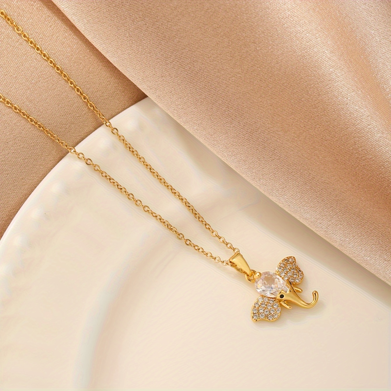 Cute Golden Little Elephant Pendant Necklace Men Women - Temu