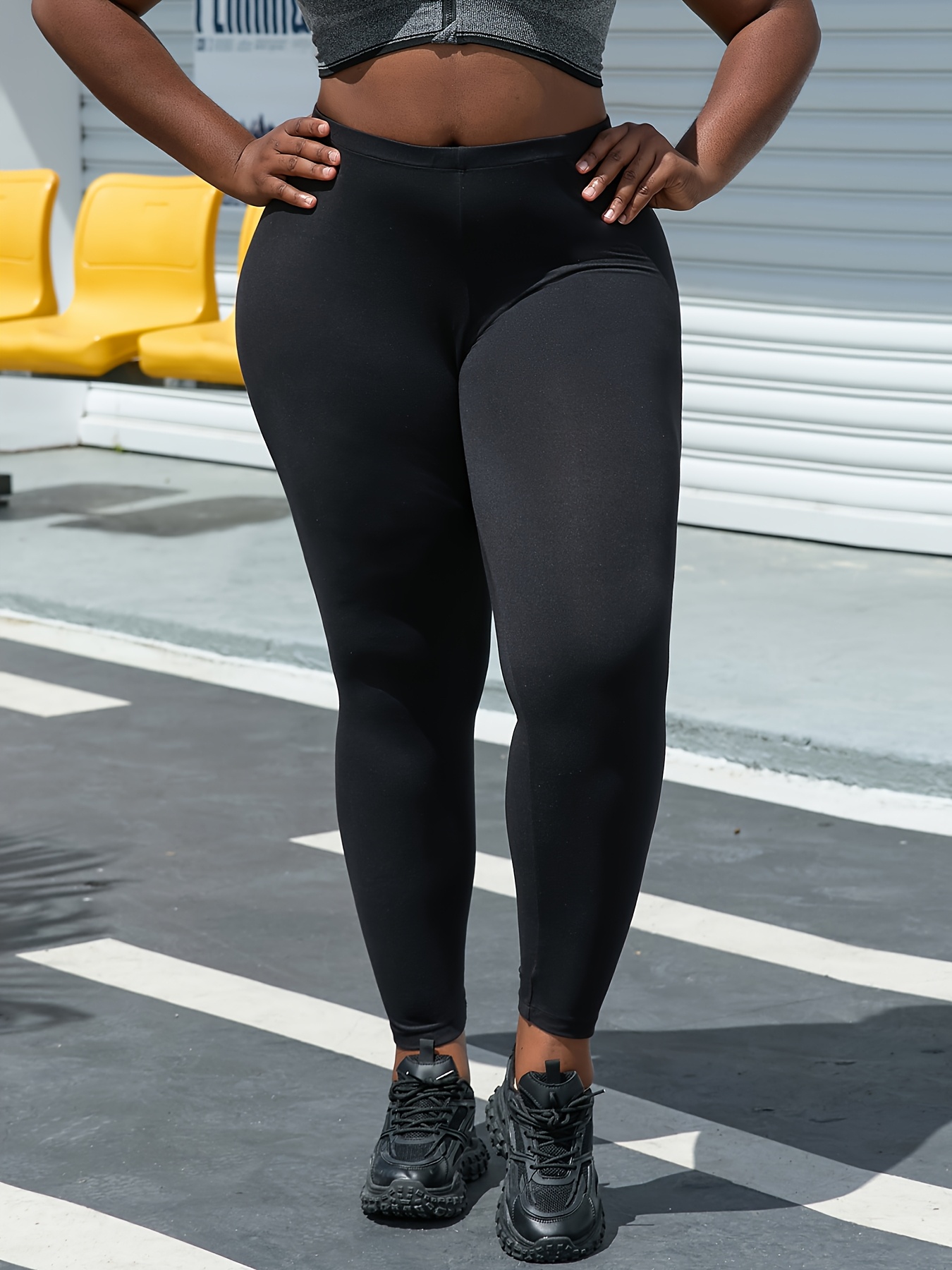 5-* Size Women'* Soft Polyester Spandex Sport Leggings, High Stretch  Skinny Solid Color Yoga Pants, Knit Fabric, Long Length, Non-Wate