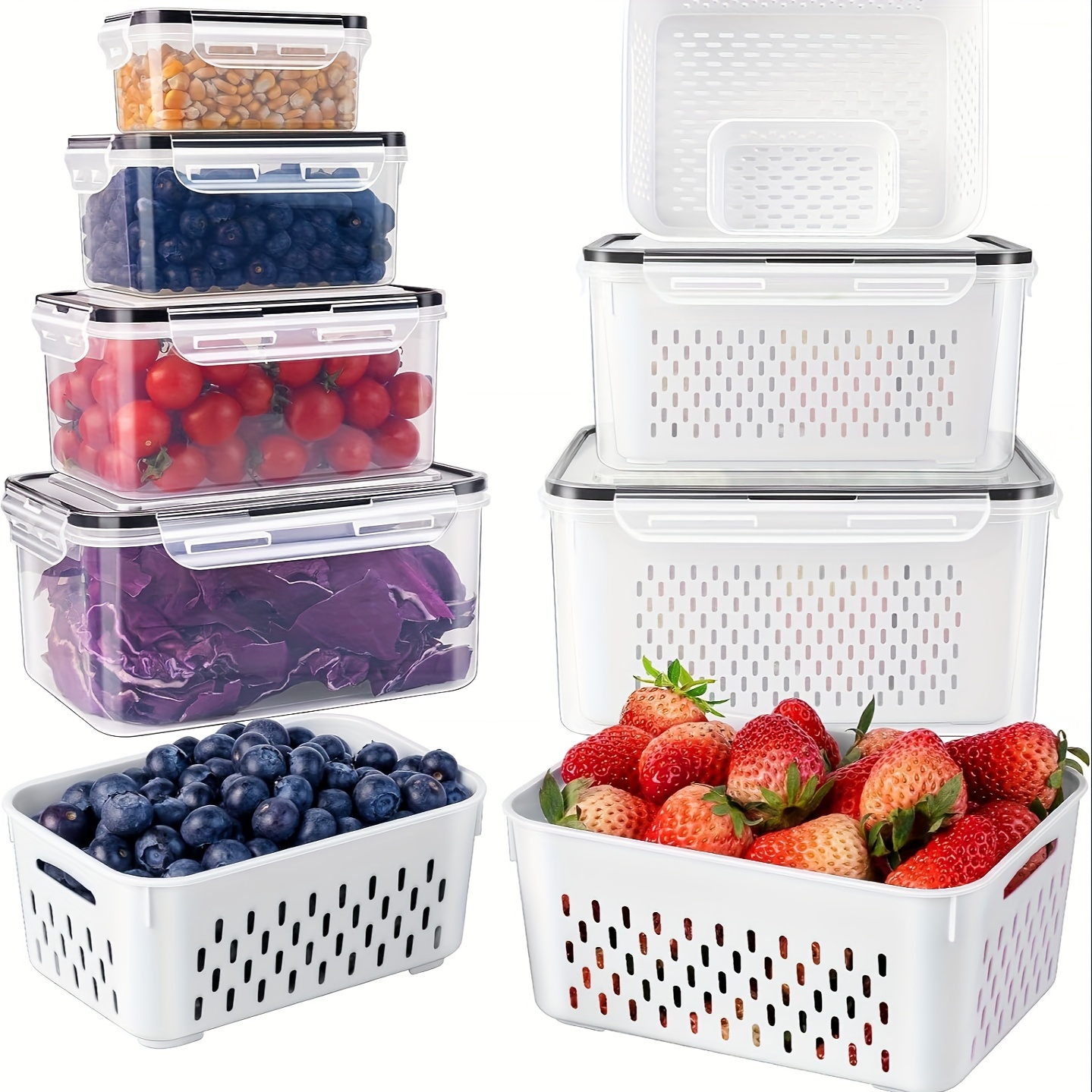 

4pcs Premium Leak-proof Food Storage Containers - Bpa-free, 2-layer Airtight Design For Easy Meal Prep - Reusable & Stackable Kitchen Organizers - Perfect For Fruits, Vegetables, Meat & Grains