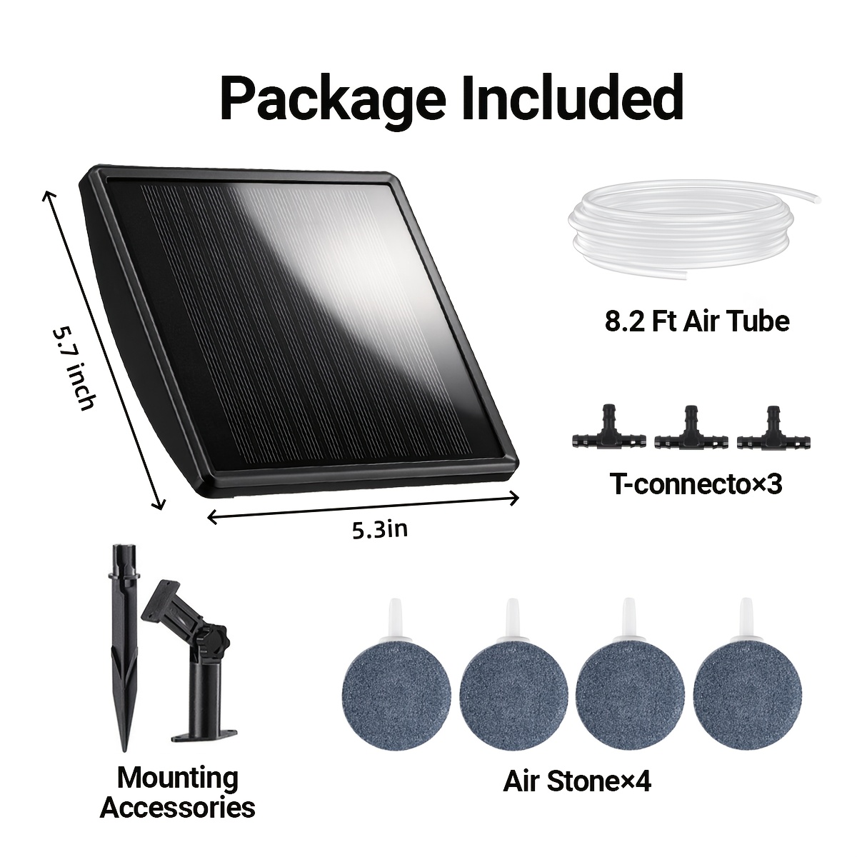 TEMU Solar-powered Bubble Generator And Air Pump, Includes 4 Air Stones And An 8.2- Hose, Perfect For Small Fish , Hydroponics, Aquariums, Tanks, And