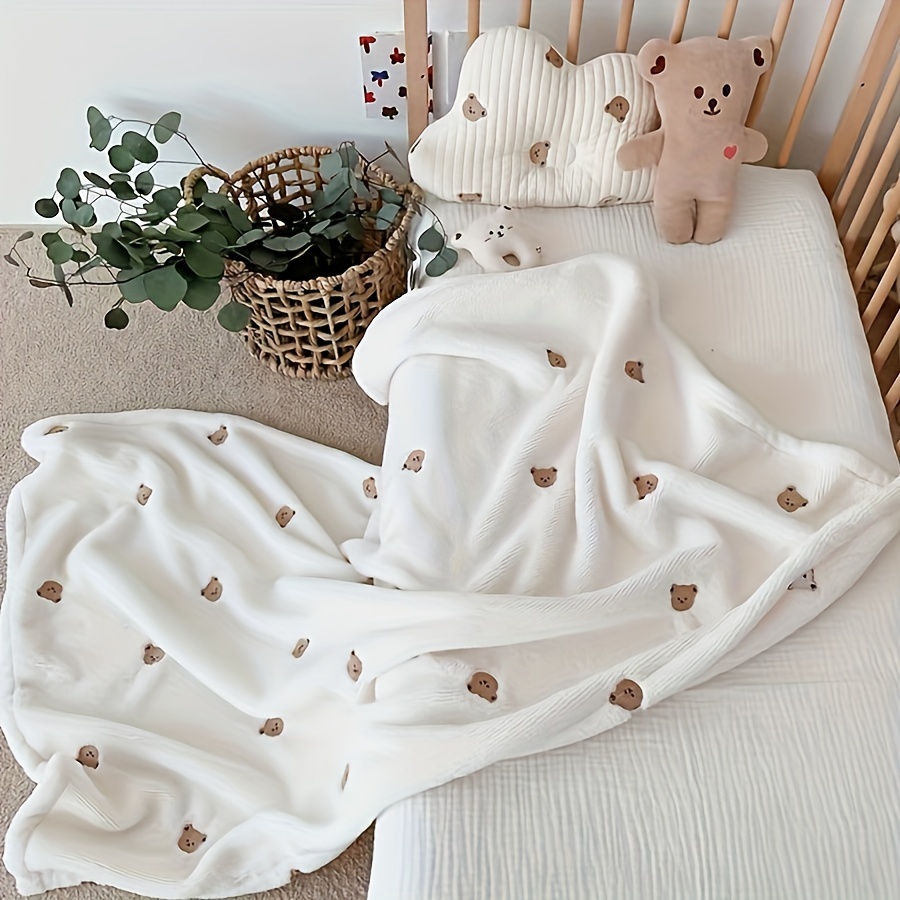 

Embroidered Bear Blanket, Swaddle For Newborns, & Toddlers 0-3 - For Babies