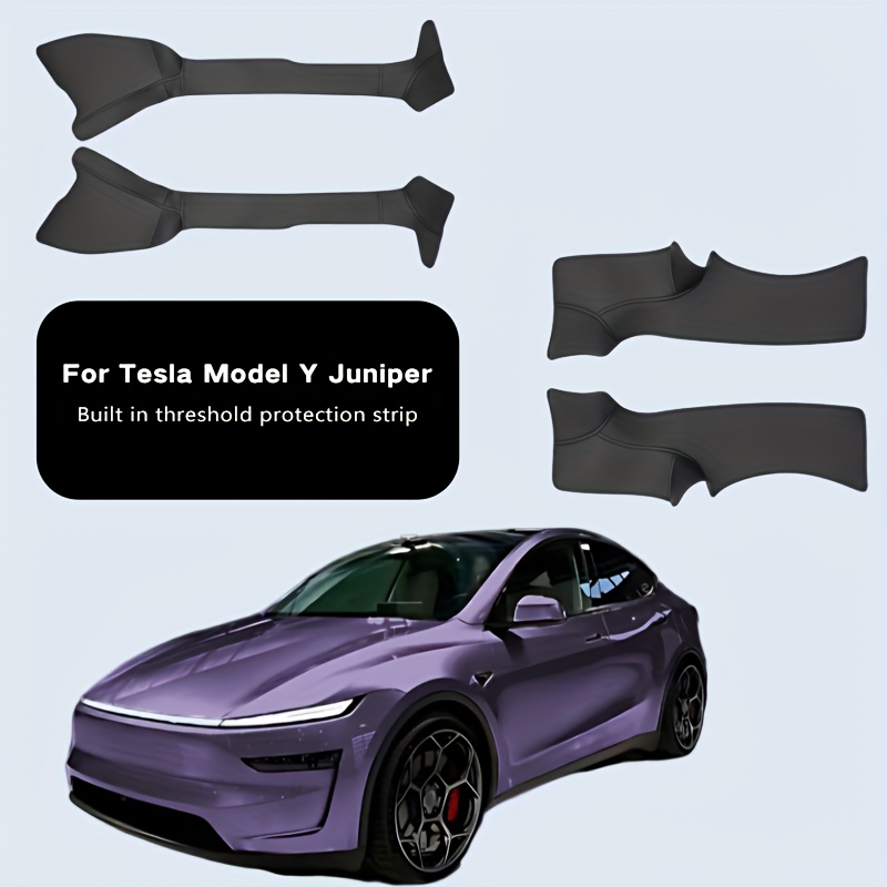 TEMU Pour Tesla 2025 Édition , Kit de en cuir PU épaissi, lot de 4 pièces : seuils de porte + plaques de , intérieure en feutre
