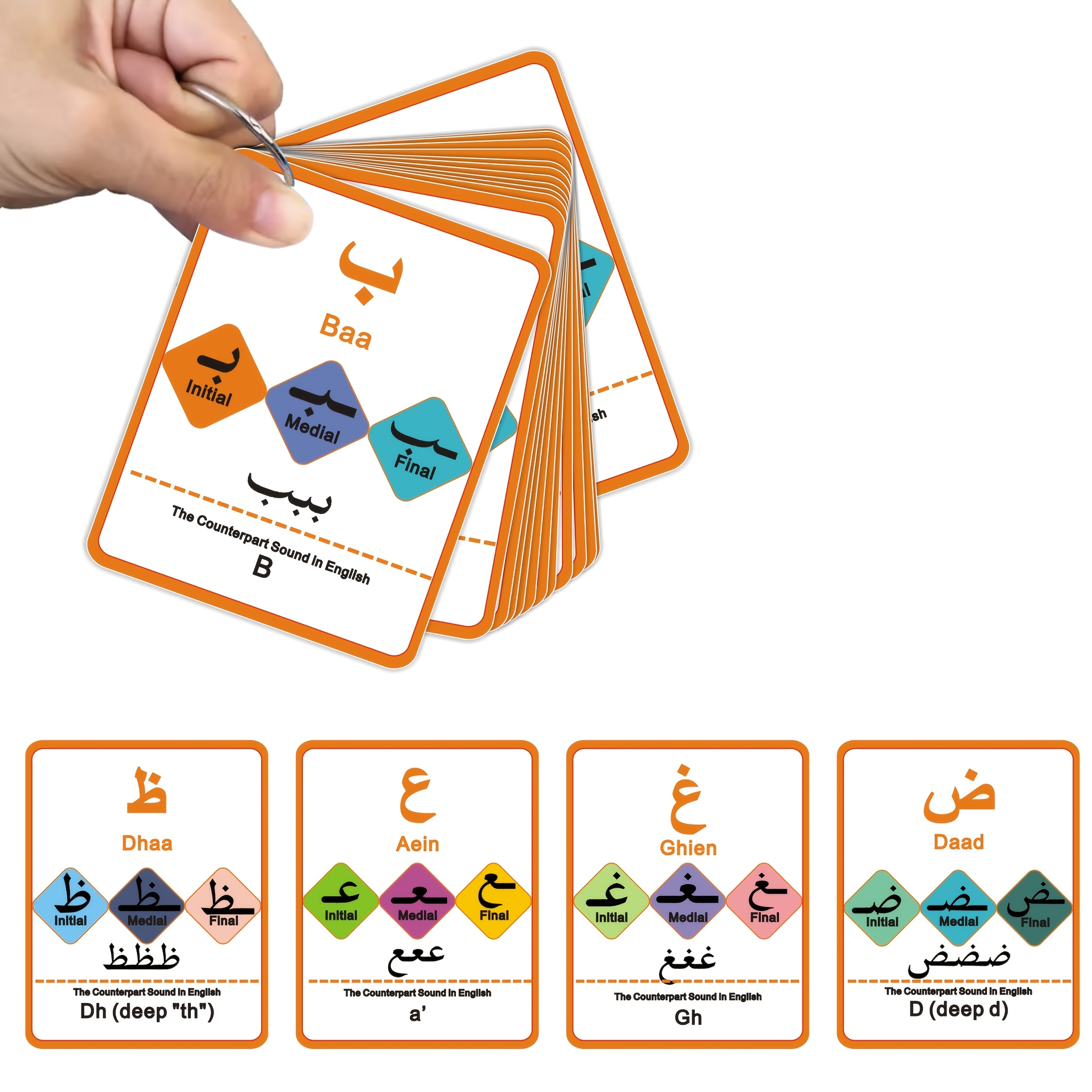 

Arabic Alphabet Flashcards With English Pronunciation Guide - Letter Forms And Sound Positioning For Effective Arabic - Educational Flash Cards For Arabic Mastery