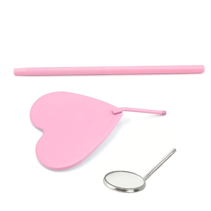 TEMU 2pcs Cute Eyelash Mirrors, Heart-shaped Detachable Stainless Steel Eyelash Mirrors, 45° Angle Design For Lash Extension, Lash Extension Supplies