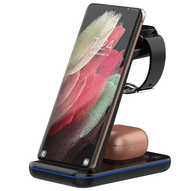 versatile 3 in 1 wireless charging stand with led lamp fast charge for samsung for galaxy s24 ultra s23 s22 s21 s20 note 20 z flip 6 5 4 3 fold 6 5 4 3 for galaxy watch 7 ultra 6 5 pro 4 for galaxy buds 3 2 pro usb type c fast charger for android for samsung details 1