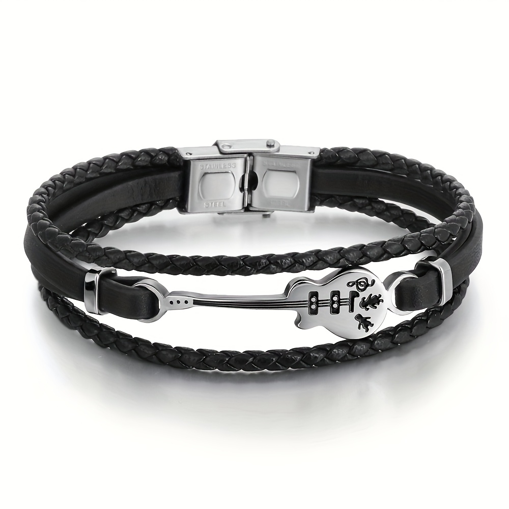TEMU Bracelet Punk pour Homme, Bracelet de Guitariste pour Homme, Bracelet Multicouche - PU