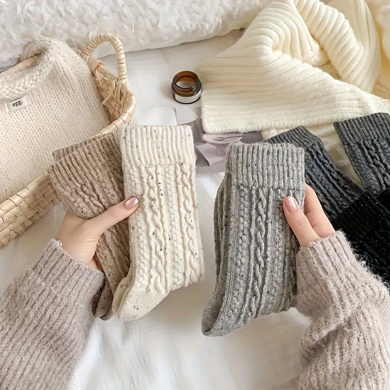 

3/6 Pairs Autumn/winter Women's Twist Idea Yarn Plus Velvet Thickened Home Warm Socks Autumn/ Pile Long Socks Plush Socks Mid-calf Socks Women