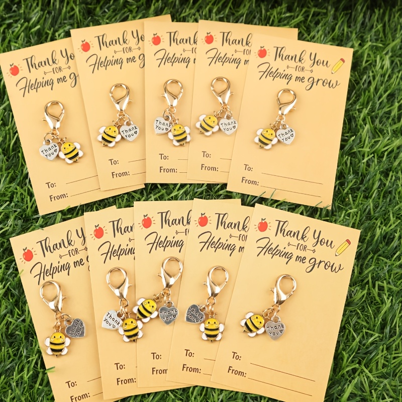 TEMU 10pcs 5pcs Thank You For Helping Me Grow Keychain Set, Golden Enamel Bee & Thank You Heart Charms, Bulk Teacher Appreciation & Graduation Gift
