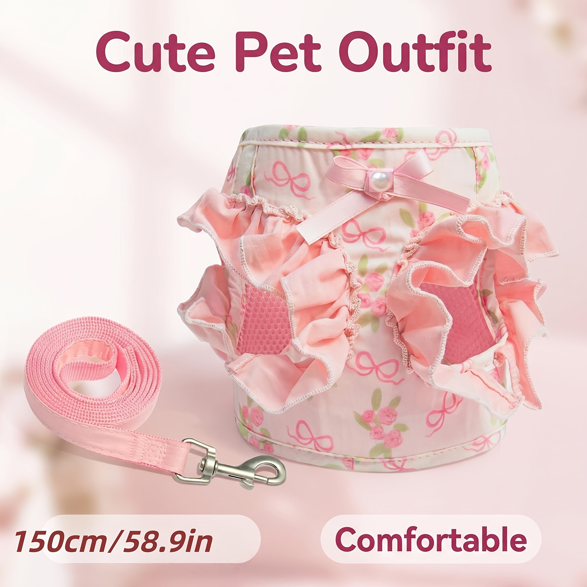 TEMU 1pc Vêtements pour Chien Laisse Corde de Marche Chiens de Petite et Moyenne Taille Harnais pour Chien Animaux de Compagnie Poitrine Dos Été Fin