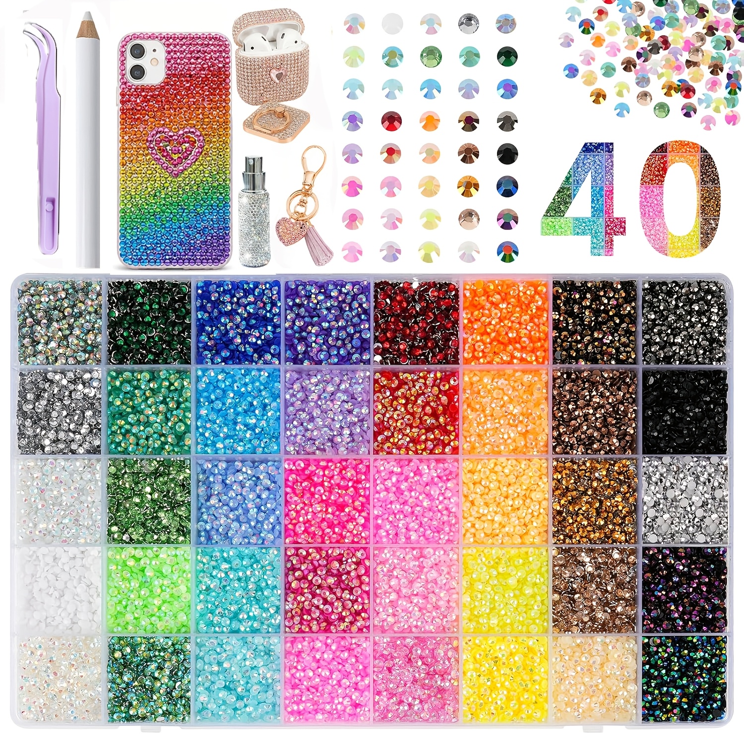 32600pcs 40 color   set with tools 3mm flat back resin diamonds suitable for diy crafts sparkling resin gems for clothing shoes hats book decorations birthday gifts 40 colors no resin tools