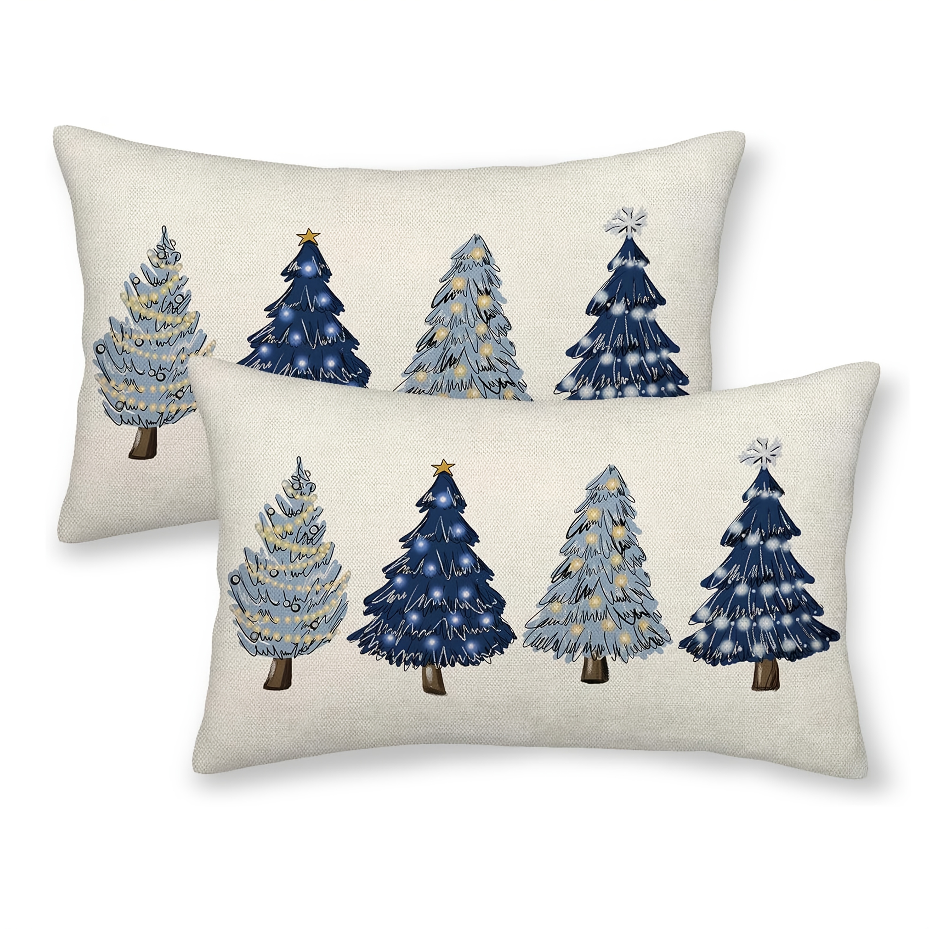 TEMU 2pcs Christmas Pillow Covers, Navy Blue Christmas Tree Throw Pillows For Outdoor Decoration, Xmas Winter Cushion Cases For Farmhouse Bed Sofa
