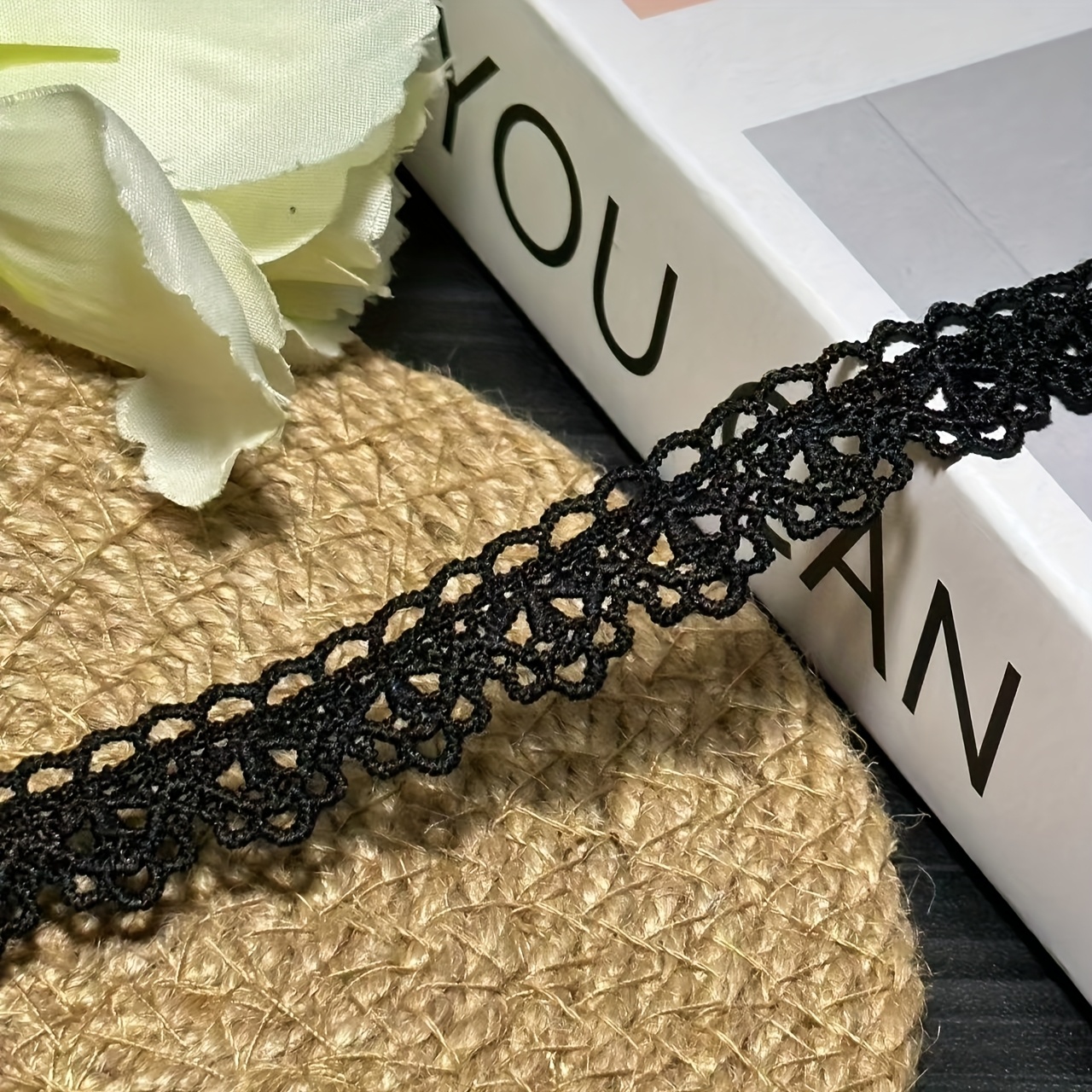 TEMU Of White Polyester Hollow Lace Trim - 358 Inches Wide Floral Patterned Embroidered Lace Ribbon, Perfect For Crafts, Sofa And Curtain Decoration,
