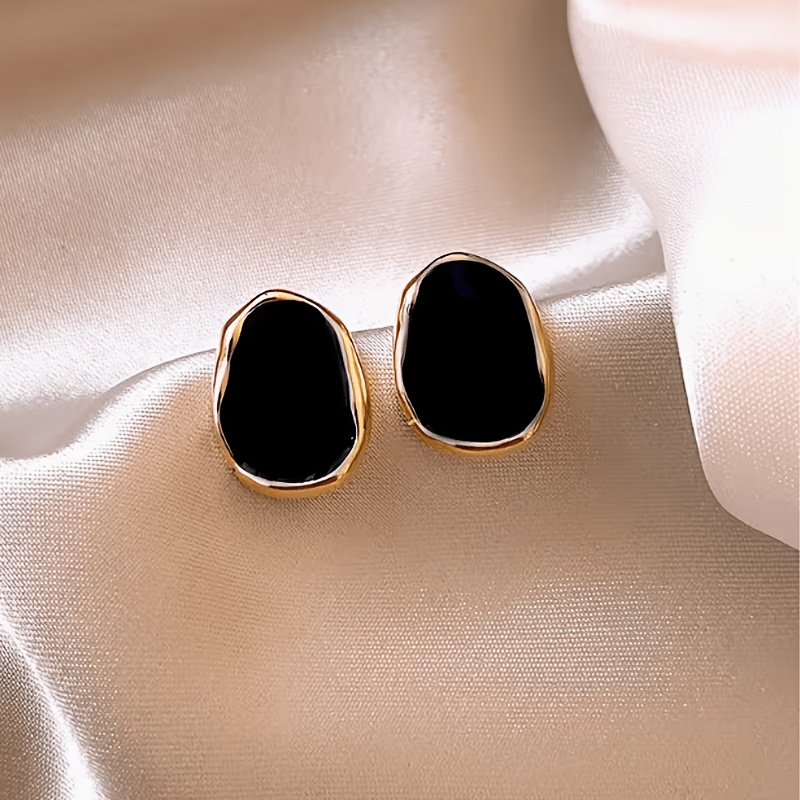 TEMU Elegantes aretes geométricos ovalados negros vintage para mujer, hechos de materiales de calidad, perfectos para el uso diario, de boda y como