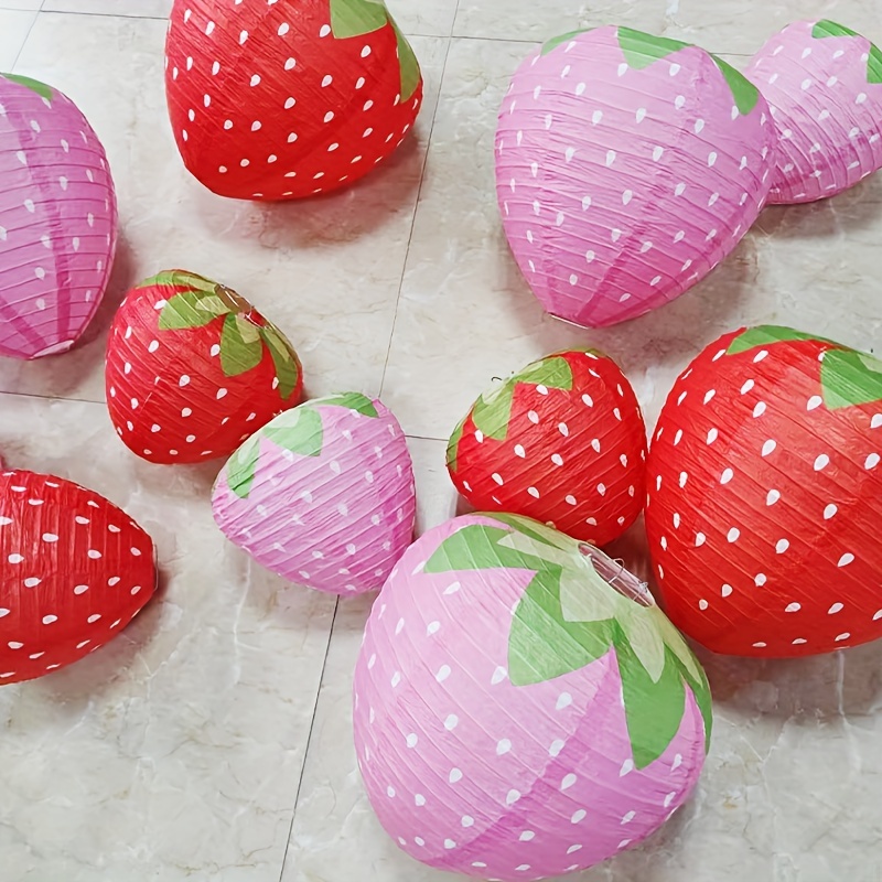 

2pcs, 7.8inch Strawberry Paper Lanterns 3d Fruit Party Decor, Home & Festival Decoration, Style, Indoor Hanging Decor