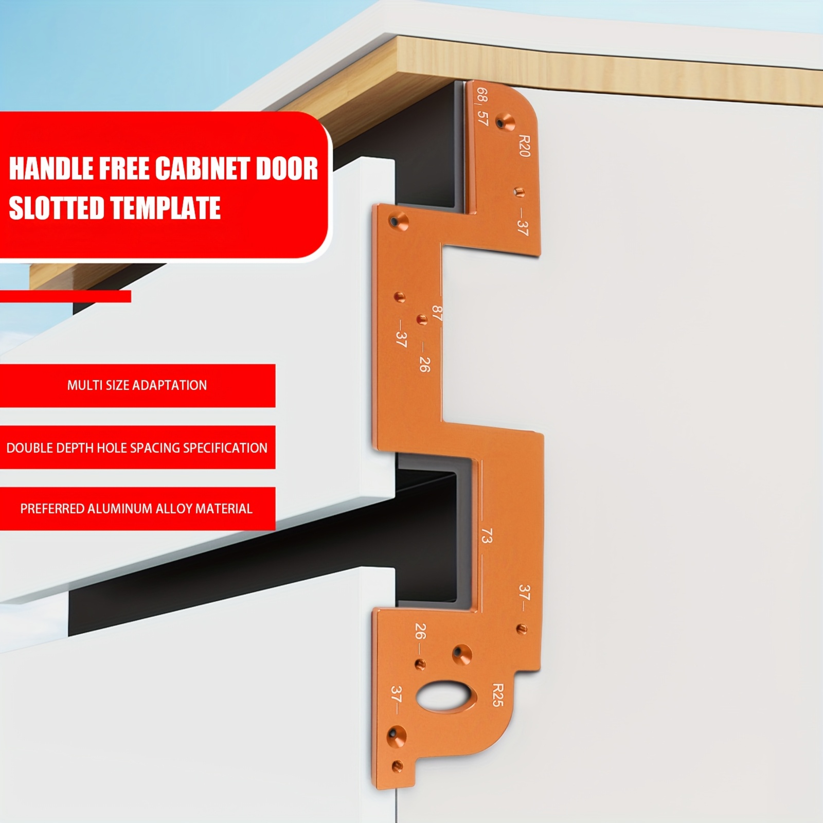 

Easy-install Invisible Handle Template For Cabinets & Wardrobes - No Drilling Required, Aluminum Construction