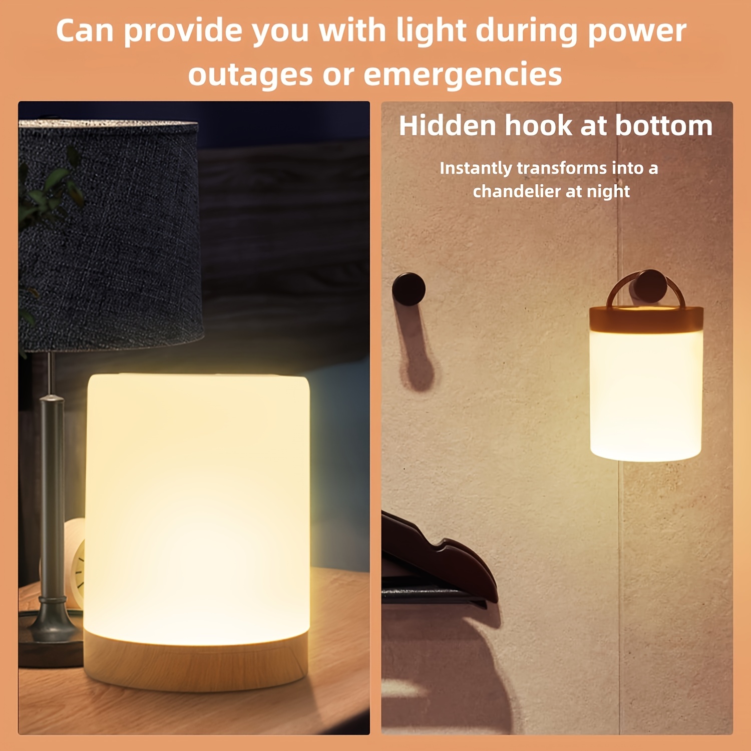1pc/2pcs Bedside Lamp, Touch Night Lamp, Wood Grain Color Table Lamp, 3 Lighting Mode, 5 Brightness Level, RGB Ambient Lamp, Soft Light Reading Table Lamp, 1500mAh Battery, TPY-C Charging Use, Portable Lamp, Suitable for Bedroom, Living Room