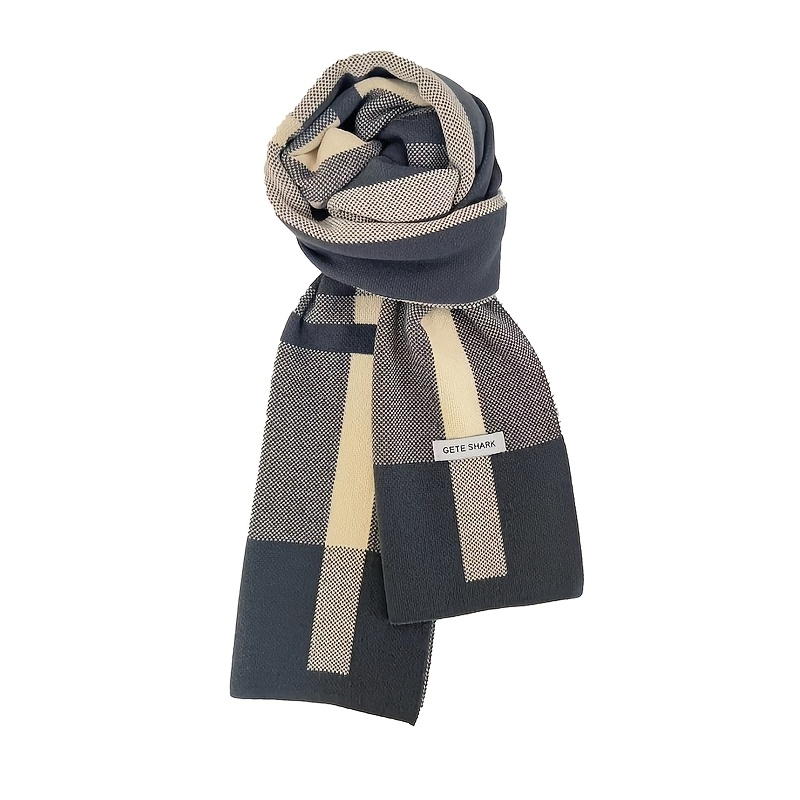 Image of Men's Scarf Autumn Winter Warm Check Scarf Student Versatile Korean Casual Trendy Neck Scarf