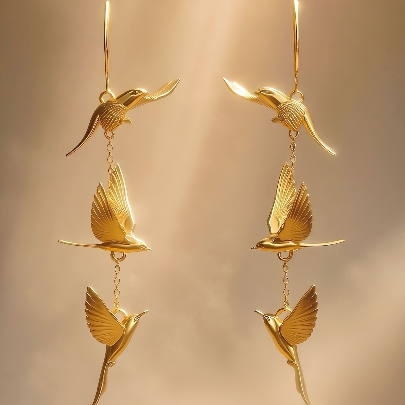 TEMU Nouvelles Boucles d'Oreilles Style Chinois Nuage, Manchettes d'Oreille à Trois Couches avec Oiseau Volant, Longues et , Bijoux d'Oreille Dorés