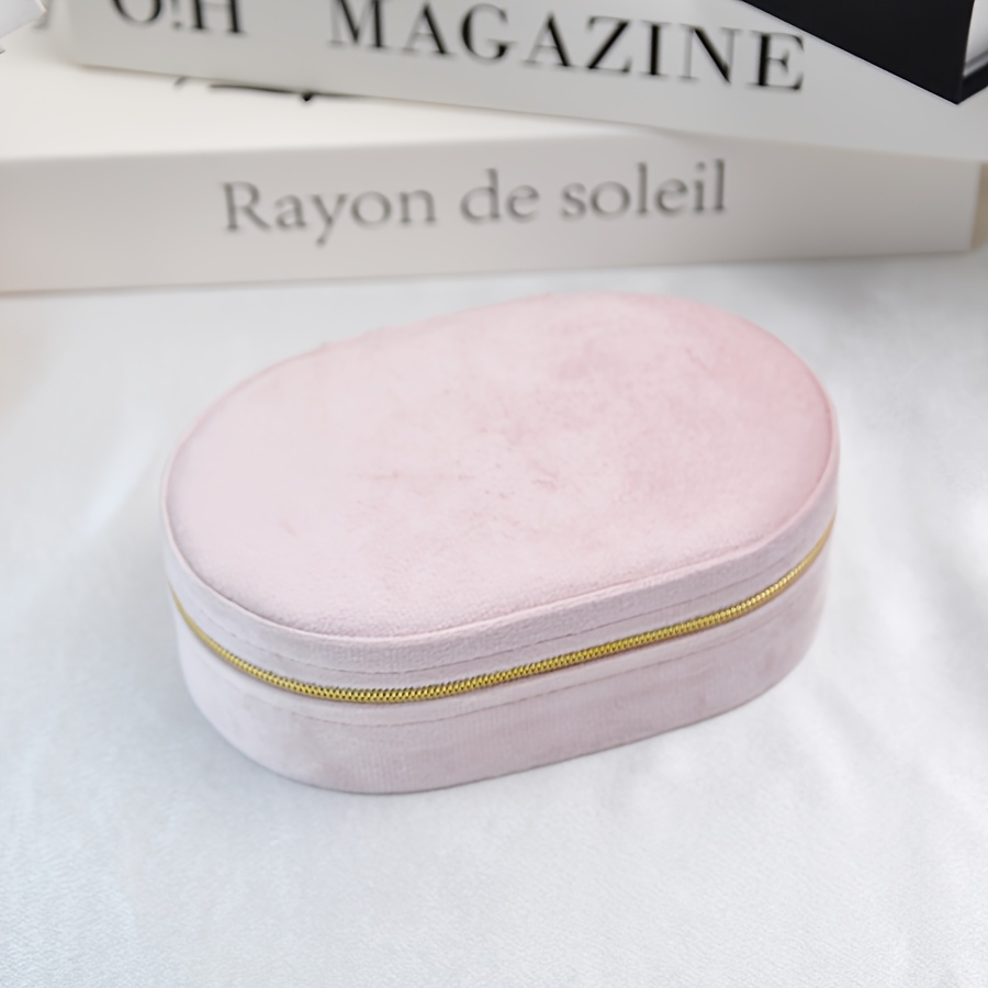 TEMU Boîte à bijoux portable en velours avec plateau amovible et couvercle à fermeture éclair - Organisateur à plusieurs compartiments pour bagues, ,