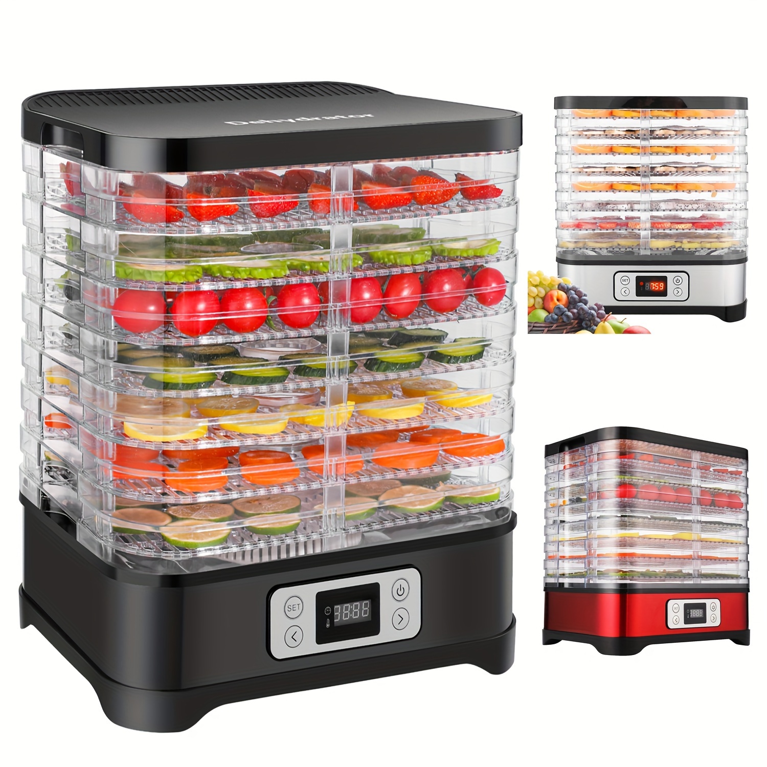 

Food Dehydrator Machine, Fruit With 8-trays, Digital Timer And Temperature Control(95ºf-158ºf) For Food, Jerky, Meat, Fruit, Herbs And Vegetable, 400 Watt, Bpa Free, Silver/red/black