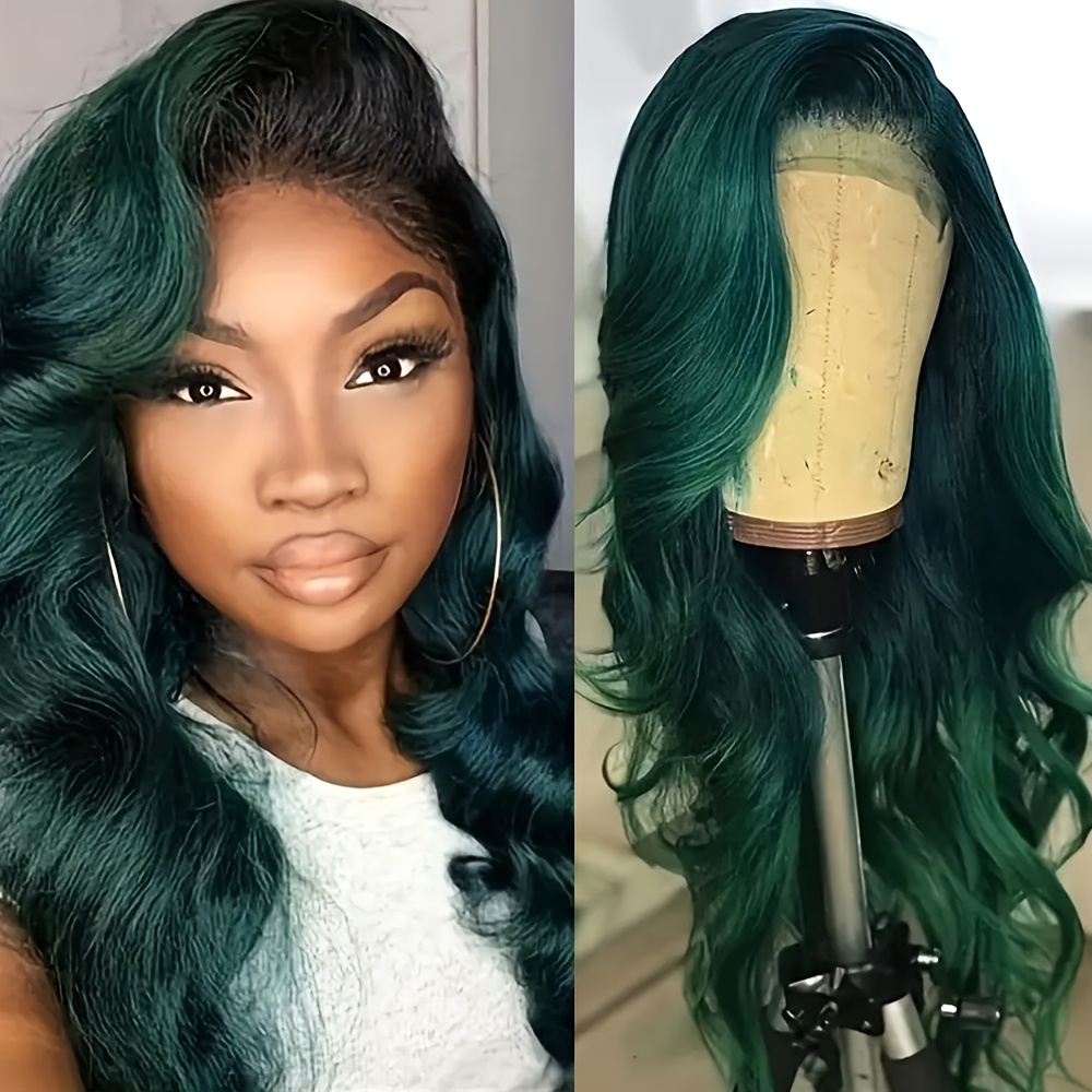 24” Green Ombre Middle Part Lacefront bodywave wig Green Body Wave Lace Wigs Synthetic Highlight Lace Wig Ombre  main image 2