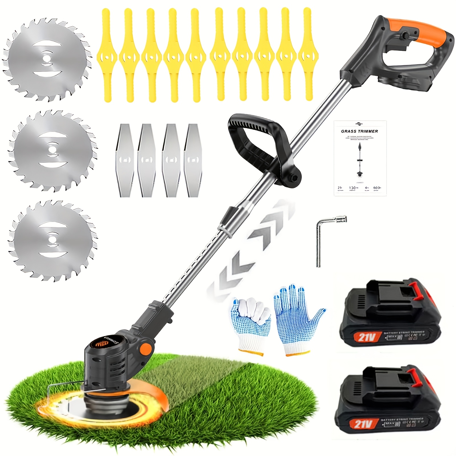 TEMU Home Small Portable Electric Lawn Mower With 2 Lithium Batteries 3 Kinds Of Weed Lithium Battery Handheld Lawn Mower Yard Multifunctional Weed
