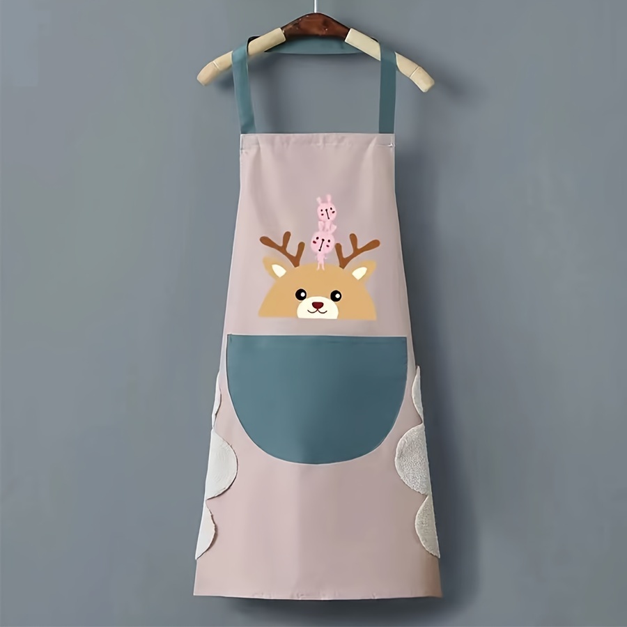1pc, Apron, Cute Cartoon Aprons With Pockets, Wipeable, Waterproof, Oil-Proof, Polyester Kitchen Aprons For Women, Adjustable Strap, Fashion Korean Style, Cooking Workwear details 3