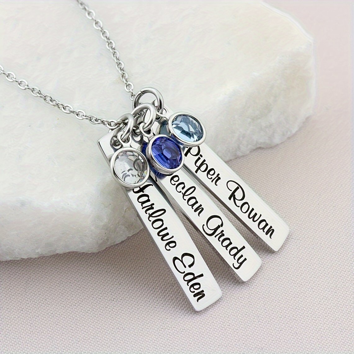 

Personalized Birthstone Necklace For Mom And Grandma: Custom Engraved Names On 304 Stainless Steel With User-selected Stone Colors - Perfect Gift For Mother's Day Or Any Occasion