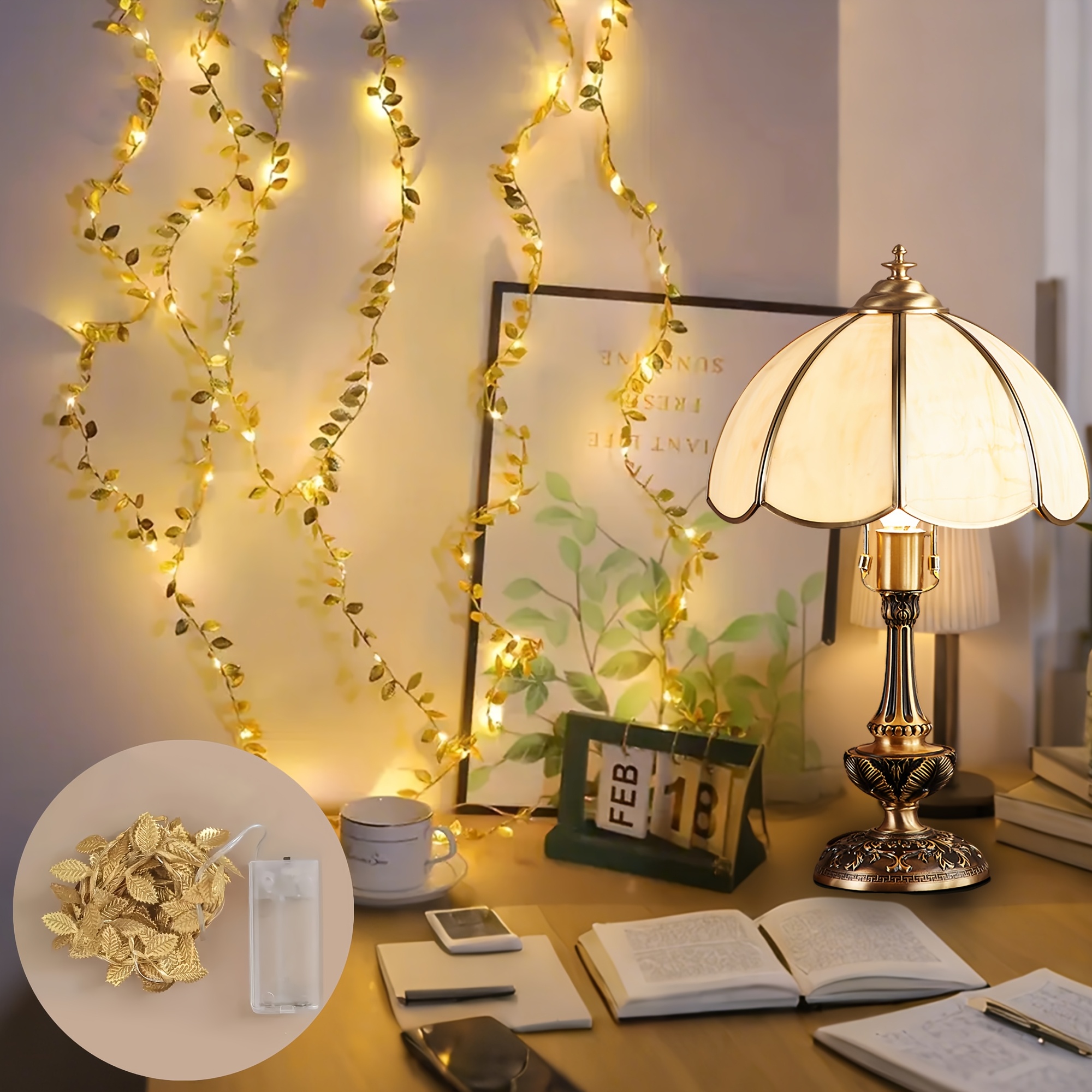 TEMU A Set Of Garland Fairy Lights, Plastic Freestanding Indoor String Lights, With Warm White Leds, Battery Powered (2 Batteries Not Included),