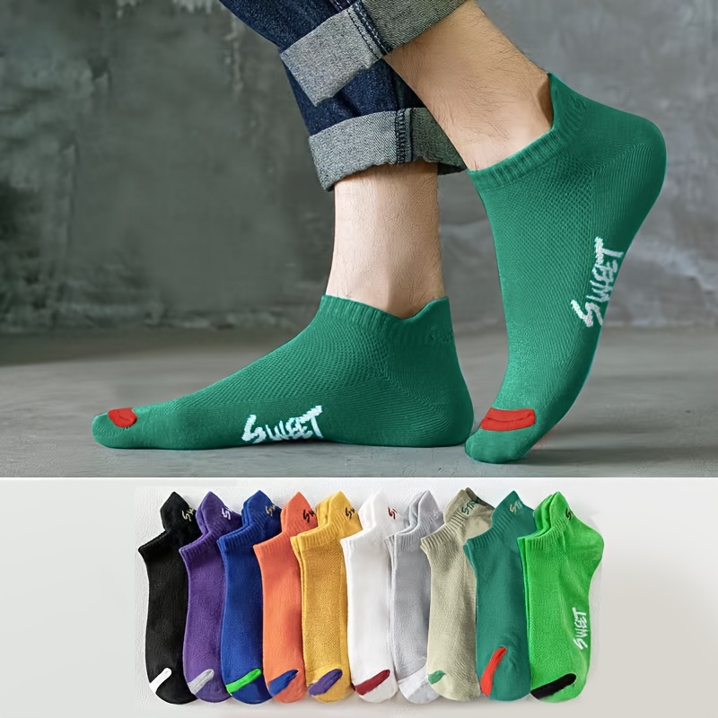 

10 Pairs Of Men's Cotton Blend Anti Odor & Sweat Absorption Low-cut Socks, Comfy & Breathable, Elastic Sport Socks For Men's Outdoor Activities