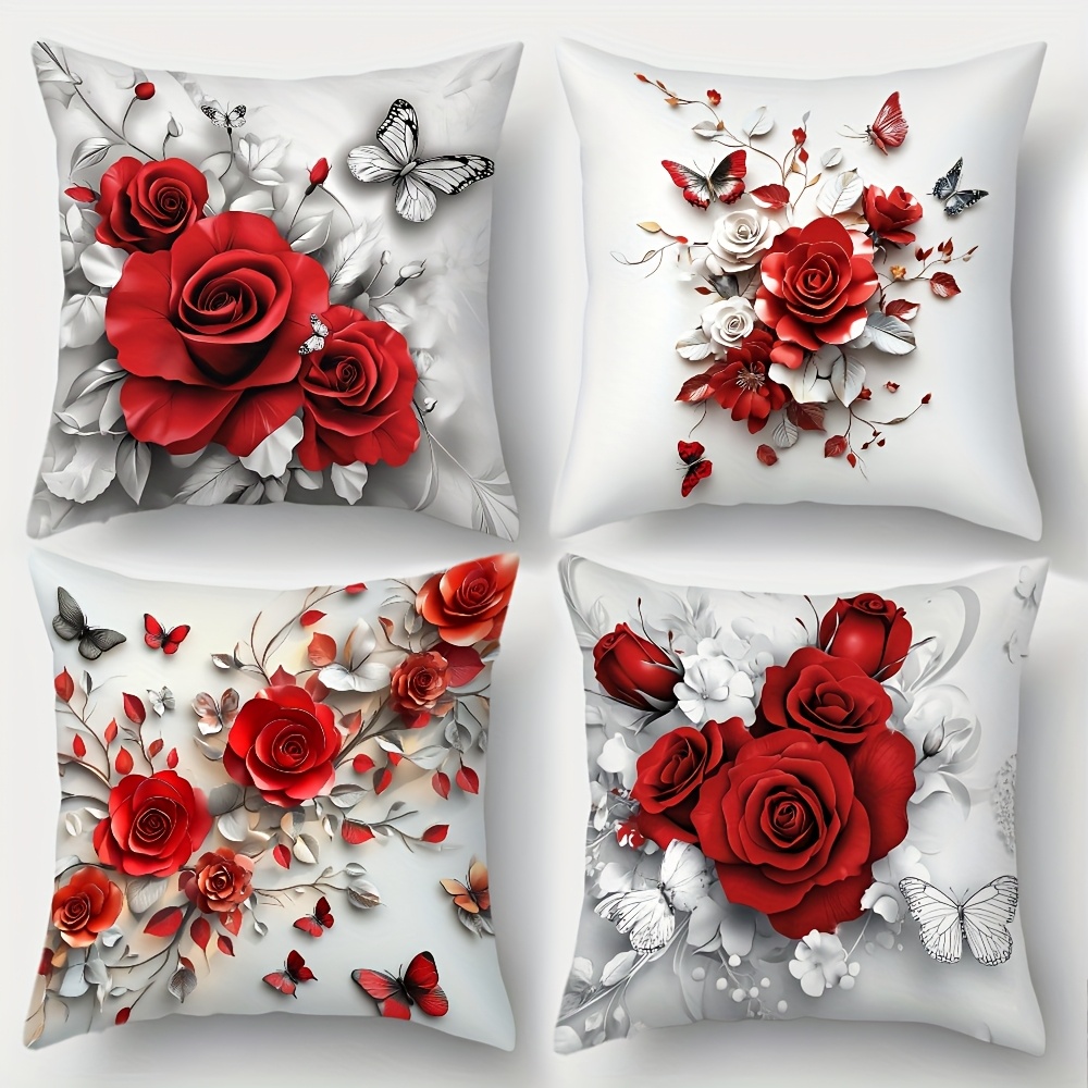 TEMU Juego de 4 fundas de almohada con temática de mariposas y , impresión 2D a una cara, cierre de cremallera, sin relleno de almohada, aptas para