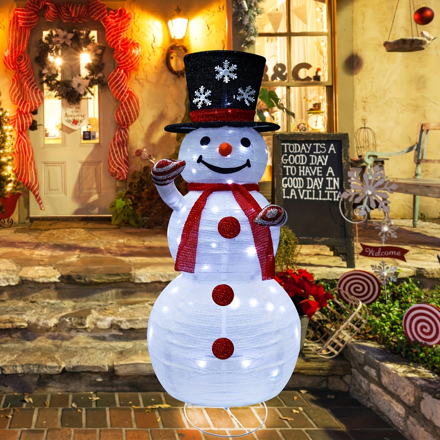 

Outdoor Snowman Glow, Pop-up Snowman Outdoor Yard Christmas Decoration Pre-lit 300 Lights, Foldable Glowing Snowman Wearing Red Scarf And Fixed Box For Home Porch Yard Decoration