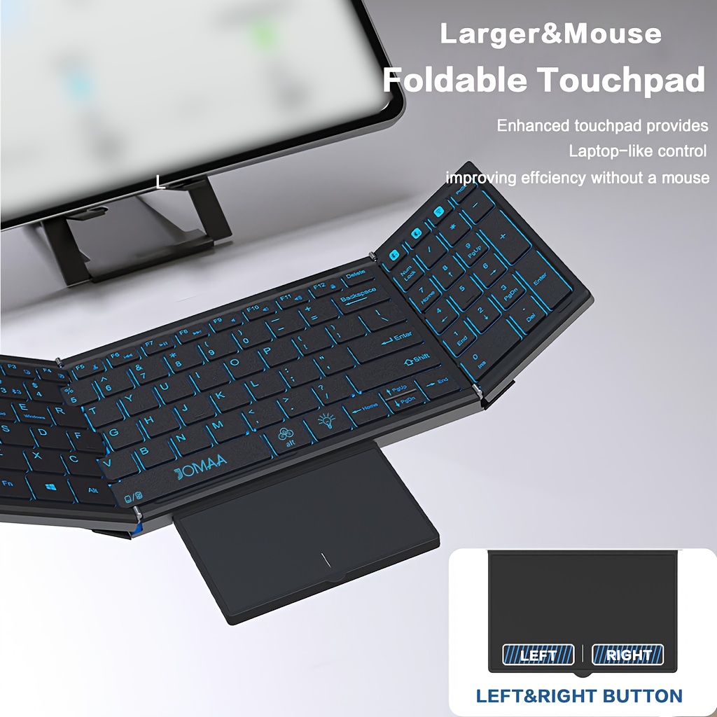 Jomaa RGB Backlit Foldable Keyboard with Wireless And USB Wireless Connectivity, Full Size with Touchpad And Numeric Keys, Rechargeable
