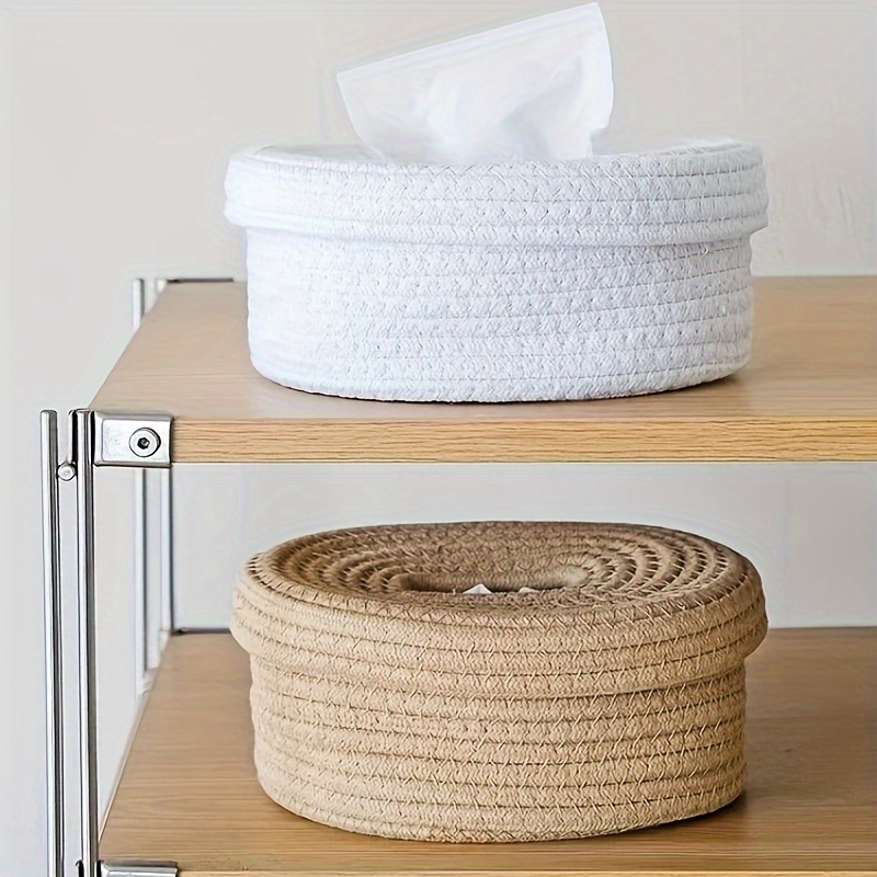 canvas rope tissue box dispenser and storage basket for napkins wet wipes masks elegant woven design suitable for bedroom living room dining office thanksgiving holiday decor 1 pack Product details 0