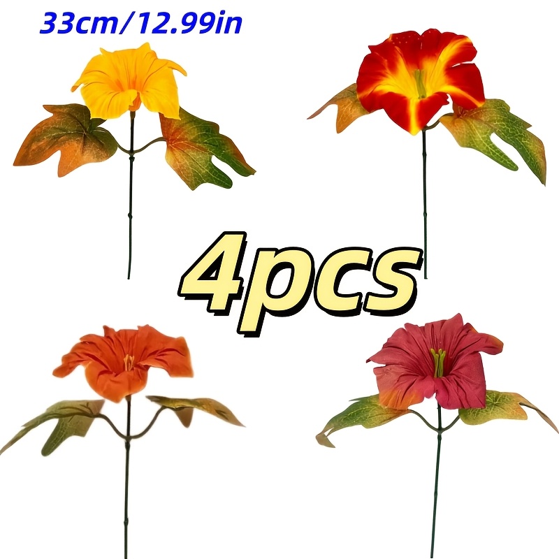 TEMU 4pcs Autumn-colored Artificial Flowers For Autumn, Uv-resistant Decorative Flowers, Suitable For Indoor/outdoor Decoration, Easy To Care For, No