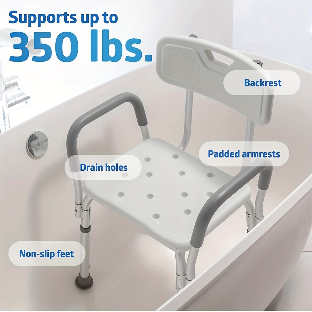 Adjustable Medical Shower Aluminium Aid Chair Bathtub Bath Seat Stool Arms Back