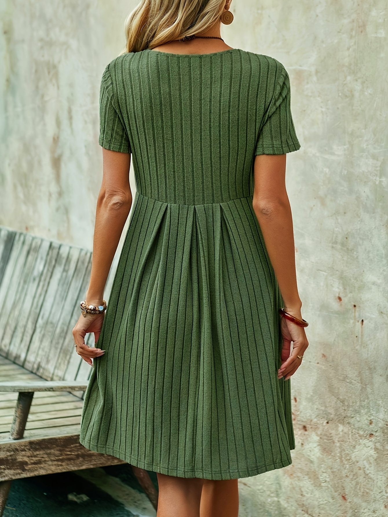 knee length dresses for ladies Plus Size V Neck Ruffle Midi Dress-Army Green, 5XL main image 1