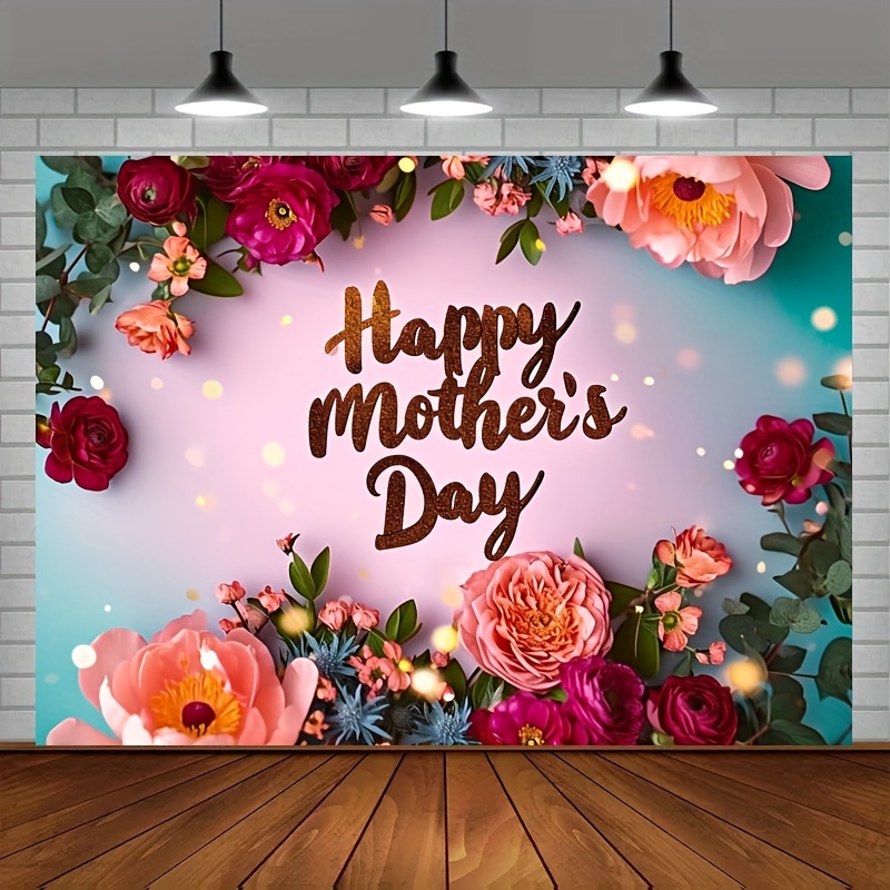 1pc, Happy Mothers Day Backdrop Mother's Day Pink Flower Backdrop Mother's  Day Party Banner Party Decorations Backdrop, Party Photo Background Table 