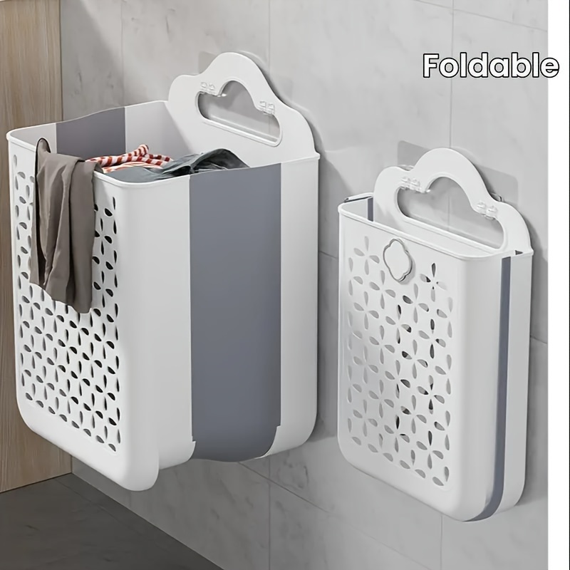 

Foldable Laundry Basket Modern Plastic Cut-out Wall-mounted Storage Bin Without Drilling For Clothes, Toys, Snacks, Fruits, Balcony Storage, Baskets, Bins & Containers For