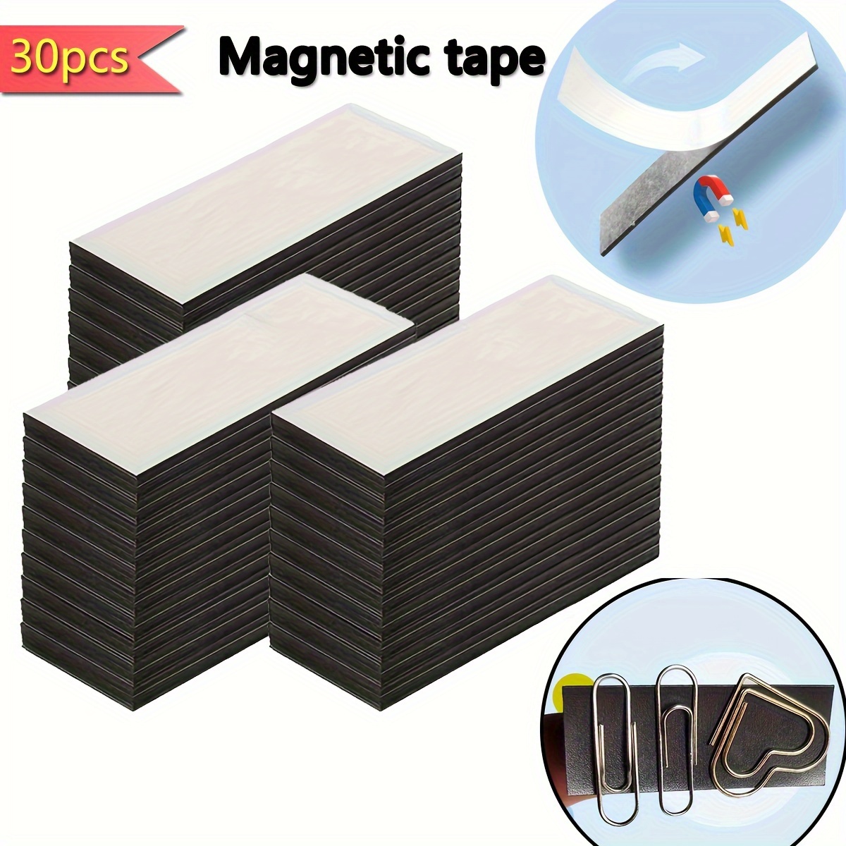 

30-pack Self-adhesive Flexible Magnetic Strips - 2mm Thick - Cut To Any Shape For Photos And Crafts, Strong Adhesive Backing, Easy Installation