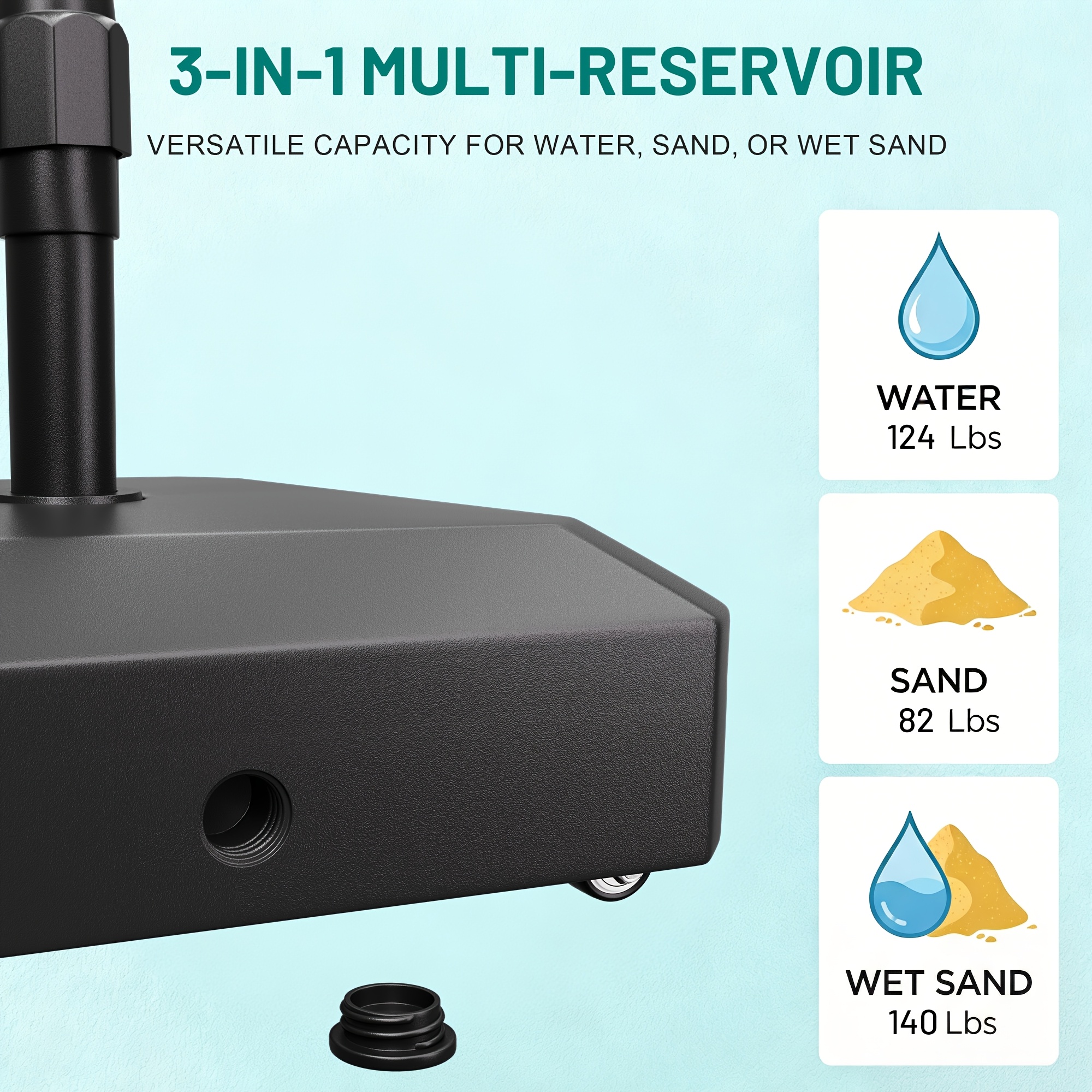 [Heavy-Duty Umbrella Base] 124lbs Heavy-Duty Mobile Umbrella Base with Wheels & Weighted Base Suitable for 1.3