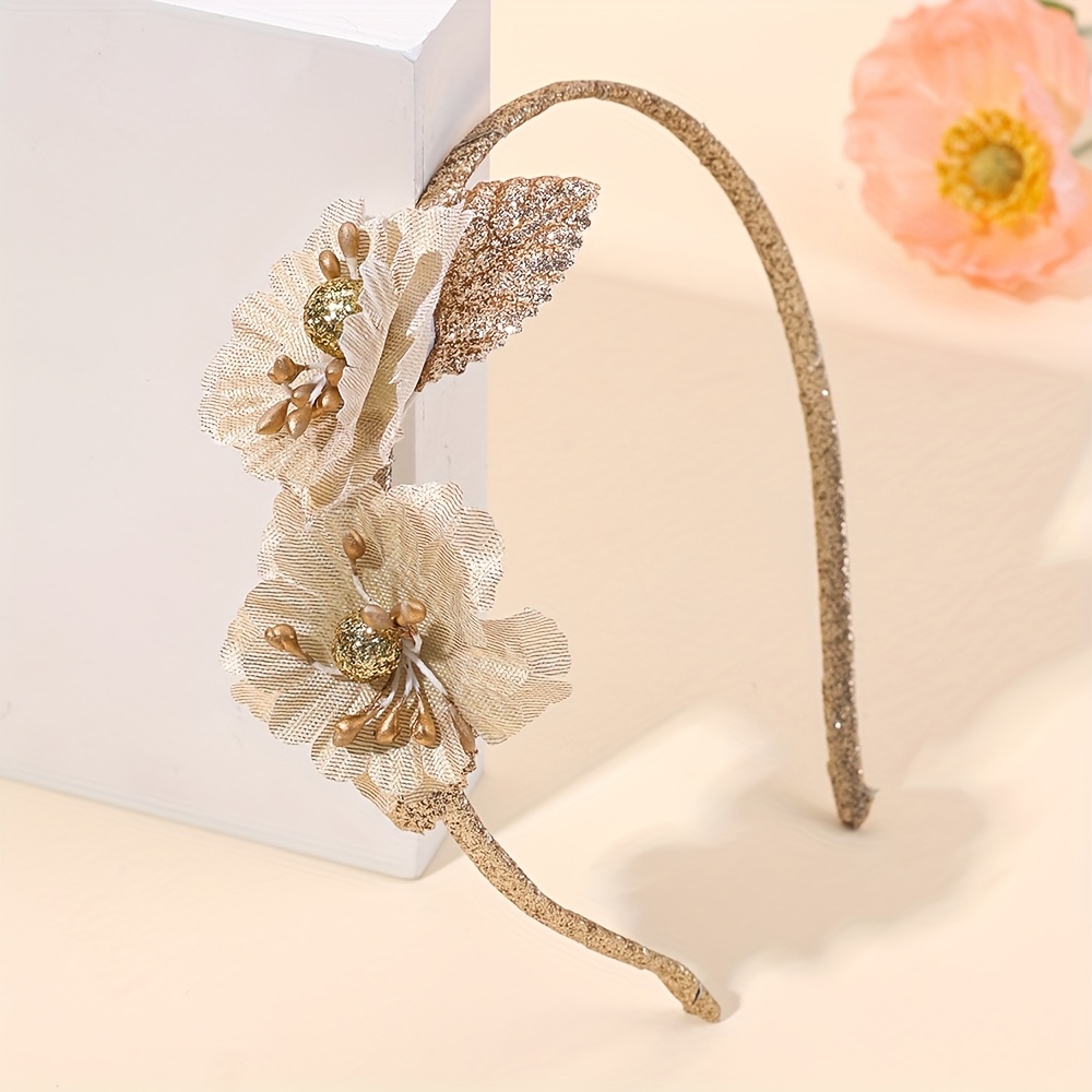 Image of 1pc Design Hair Bands For Shining Polyester Headbands Elegant Floral Hair Hoop Perfect For Princess Party & Photo Shoot Hair Decorations