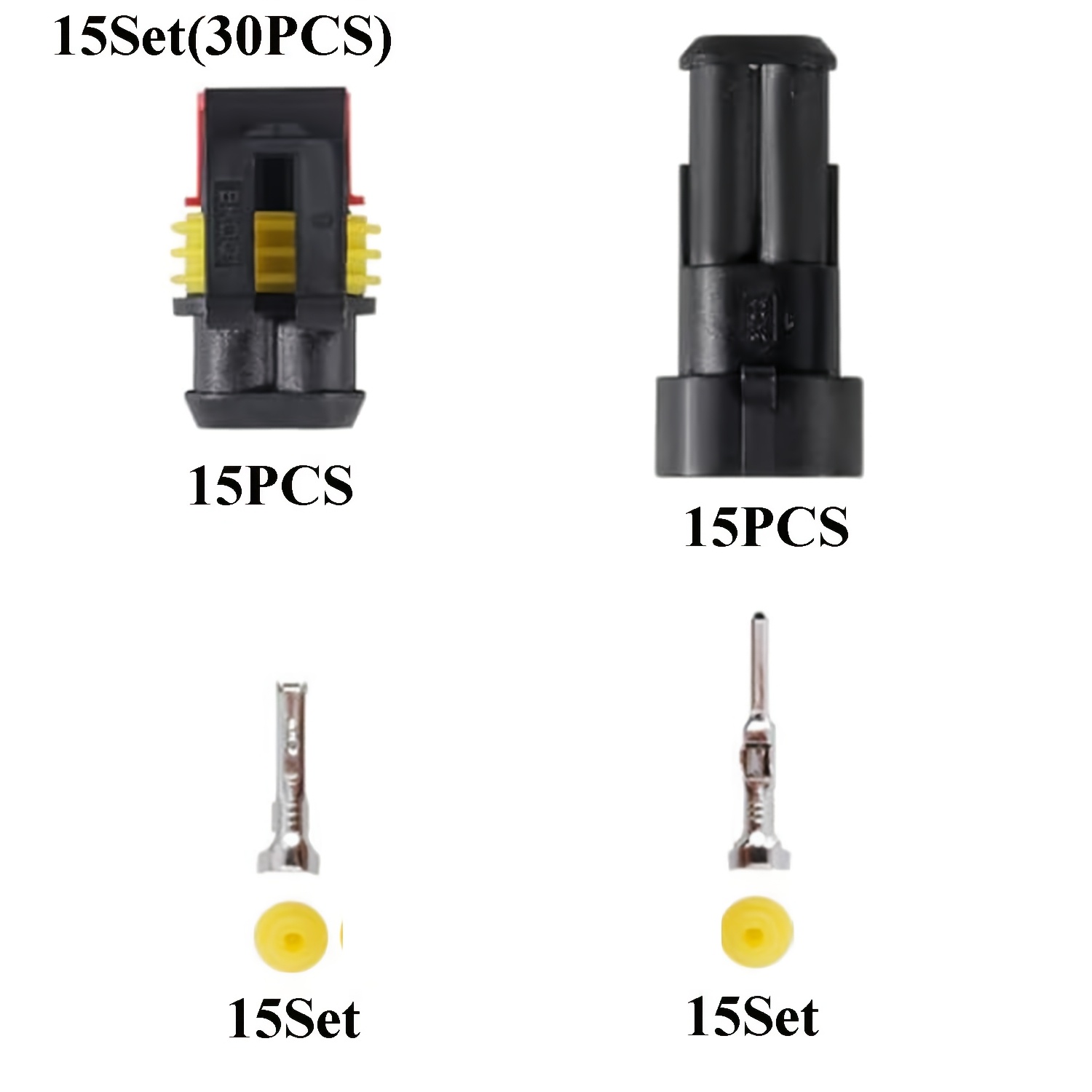 TEMU 15-set 2-pin Automotive Connector Terminals Quick Connect Disconnect Electrical Wire Plug-in Type Connector Suitable For Trucks, Ships, Cars,