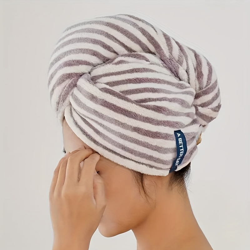 Striped Quick-absorbing Towel Wrap, Comfortable And Fast-drying Hair Cap, Soft Absorbent Towel, Premium Headscarf Pouch, Bathroom Essentials, Home Accessories