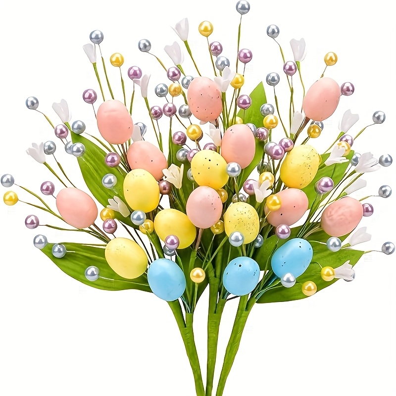 

3-pack Easter Bunny Flower Bouquet, Artificial Plastic Spring Decor, Non-electric Home Vase Tabletop Decoration, Featherless Holiday Floral Arrangement