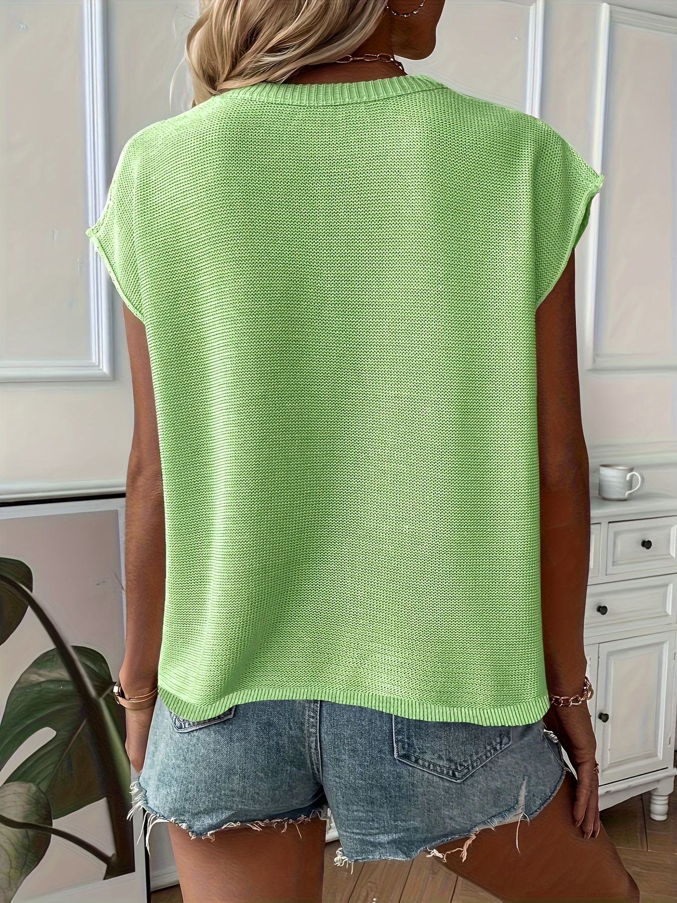 Women's Sexy Semi-Sheer Summer Sweater Vest - Round Neck Sleeveless Light Blue Top, Hand Wash Only, Versatile Layering Piece for Casual to Dressy Outfits, Layering Fashion, Feminine Style, Fine